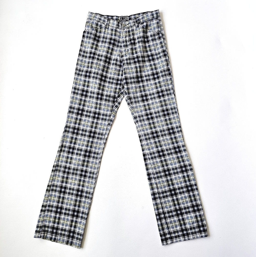 Vintage REQUEST Tartan Plaid Pants Womens 27 Cotton Made in Hong Kong 90s Y2K